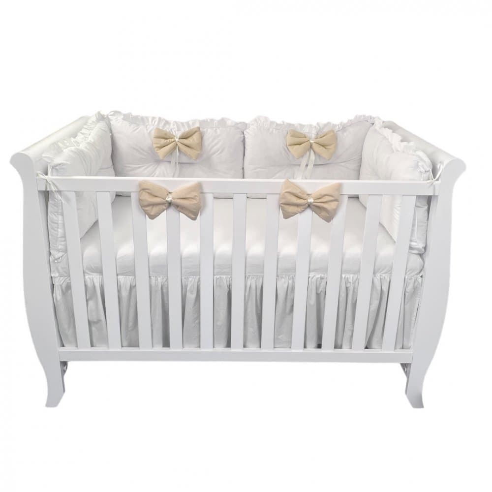 Set 4 perne aparatori super groase albe + cearsaf cu volanas si fundite 120x60 cm bej