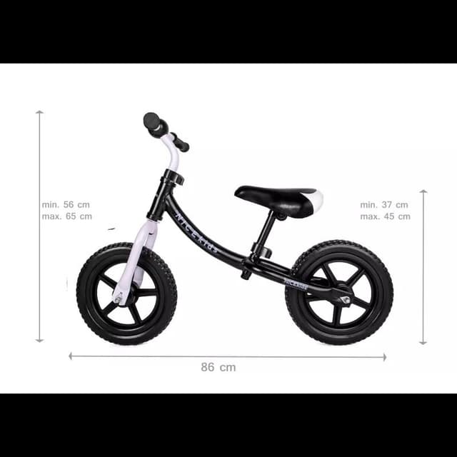Bicicleta copii fara pedale Nice Kids White Black 12 inch, roti din spuma eva, greutate redusa, scaun si ghidon reglabile pe inaltime, roti cu rulmenti