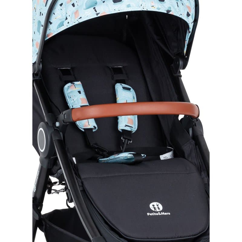 Carucior sport PetiteMars Street+ Air, Include capotina impermeabila Editie limitata, Cu fereastra, husa picioare, cos de bagaje, Cu roti gonflabile, Centura de siguranta in 5 puncte, Sarcina maxima 25 kg, 6 luni+ Ocean