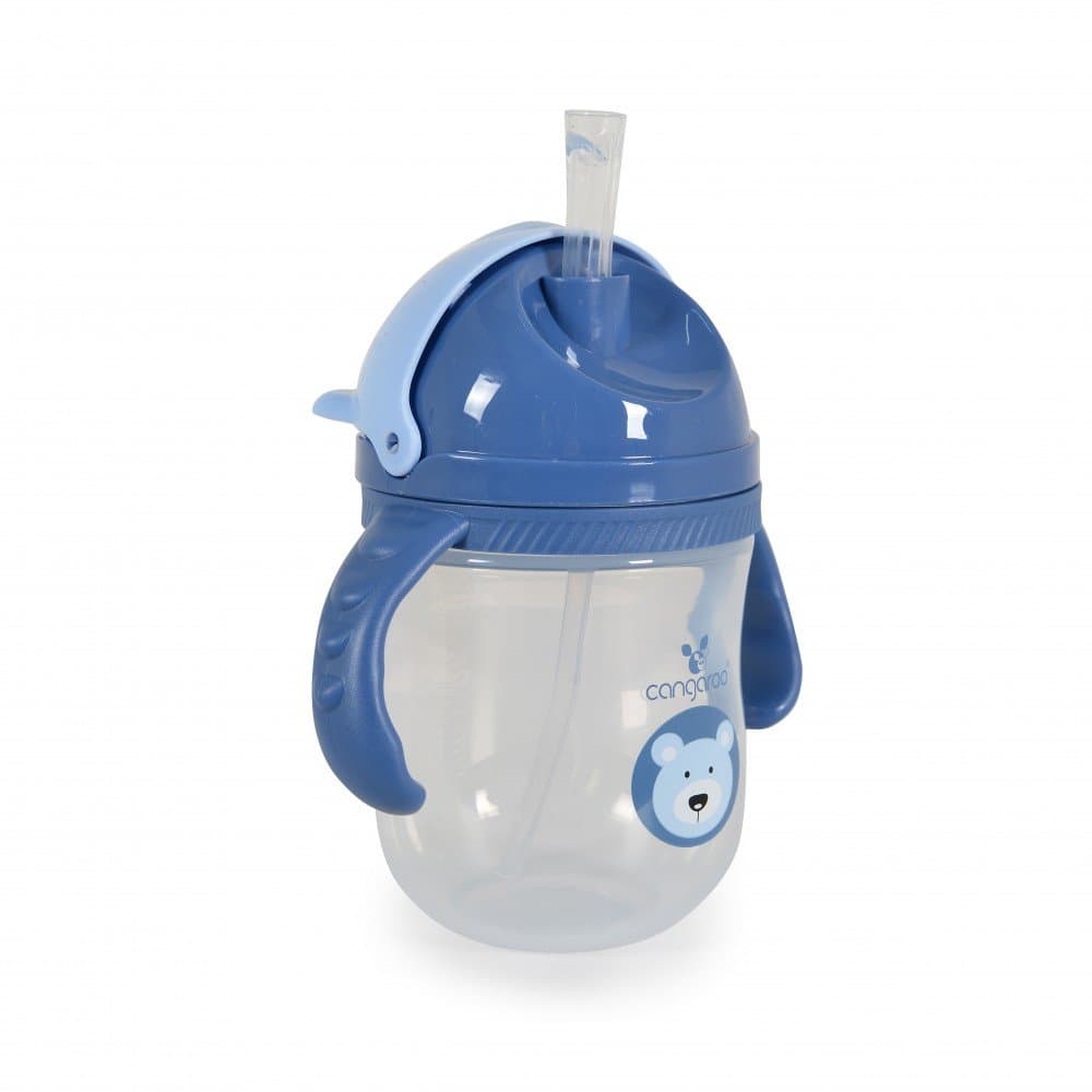 Cana cu pai si manere Cangaroo 240ml Bear Blue Berry