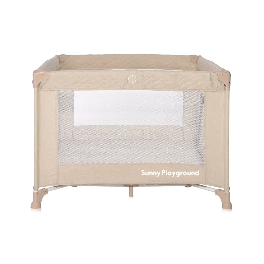 Tarc de joaca pentru copii Lorello Sunny Playground Fog Beige Star deschidere laterala cu fermoar, geanta de transport