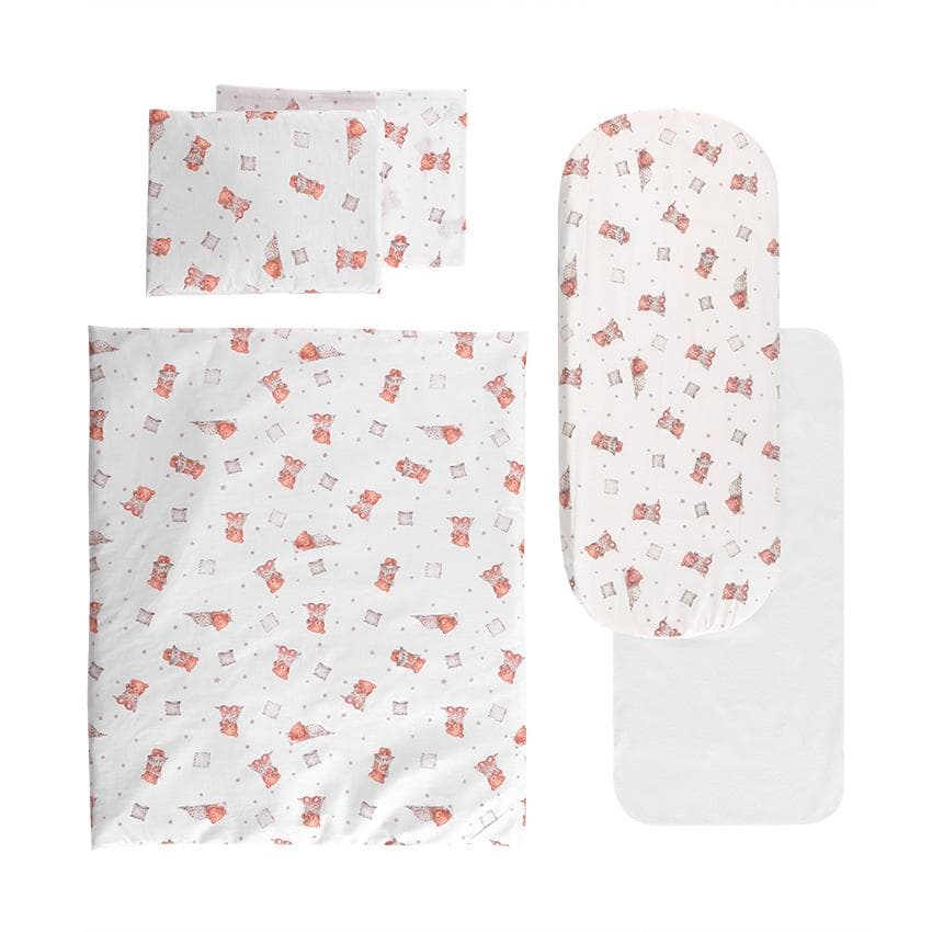 Set lenjerie pentru carucior Lorelli Bears Pillows Beige cu 6 piese si protectie impermeabila