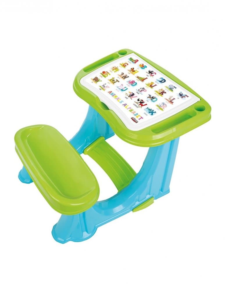 Masuta pupitru pentru studiu si desen Pilsan Smart Study Desk Blue cu bancuta si suport picioare,realizat din plastic rezistent,margini rotunjite