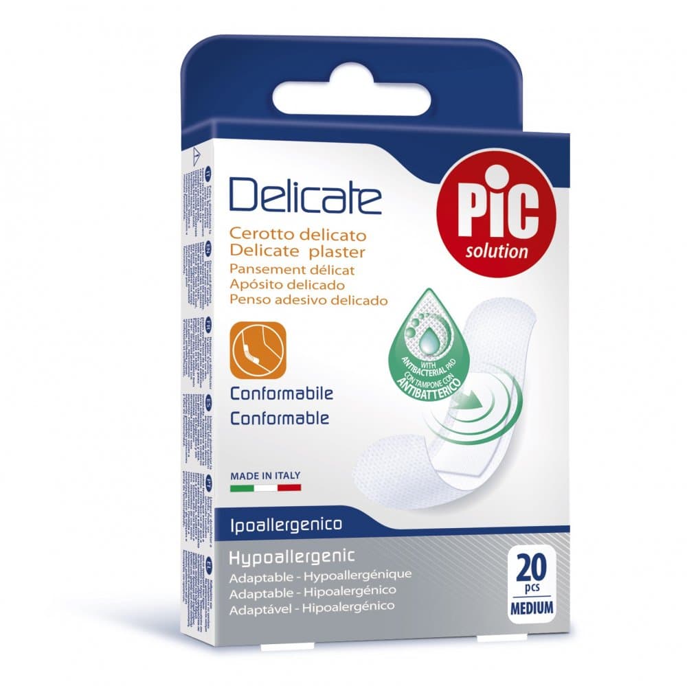 Plasturi piele sensibila Pic Solution Delicate 19x72mm cu solutie antibacteriana 20 buccutie