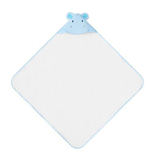 Prosop cu gluga din bumbac pentru bebelusi Hipopotam Bleu 84x84cm