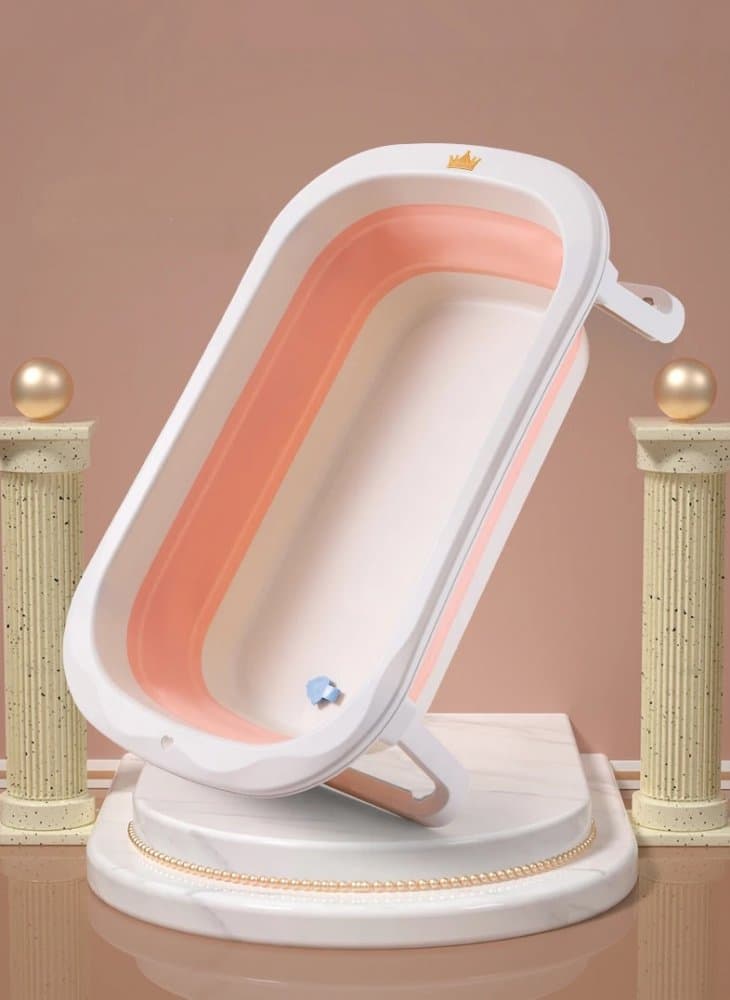 Set Cadita pliabila Little Mom Pink cu hamac, design ergonomic, margini rotunjite, picioare antiderapante, dop evacuare, dimensiuni 50 x 80 x 21 cm