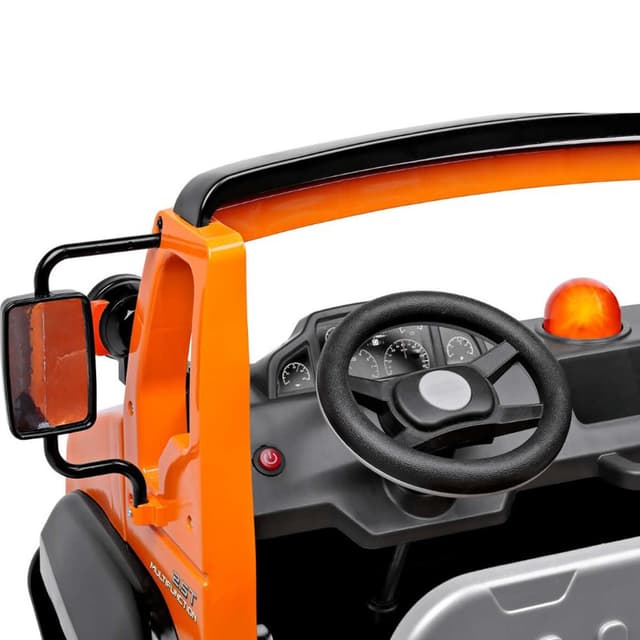 Camion electric pentru copii Peg Perego Taurus 12V portocaliu gri 350W cu 2 locuri, claxon, lumni si sunete