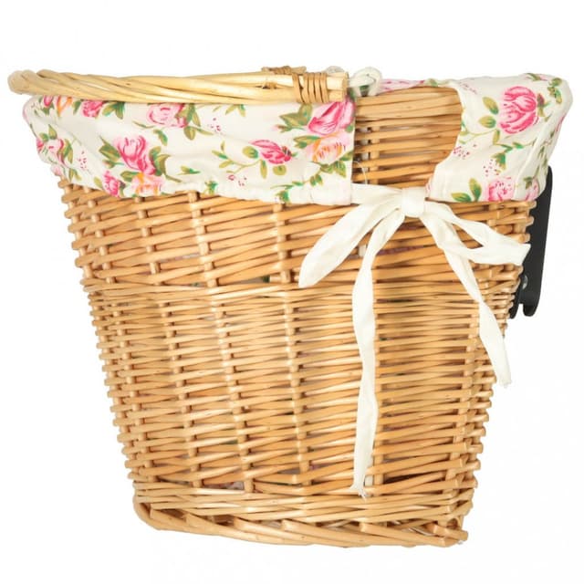 Cos pentru bicicleta, Ikonka, impletit din rachita, prevazut cu maner de transport detasabil, dimensiune 26 x 23 cm, Flowers