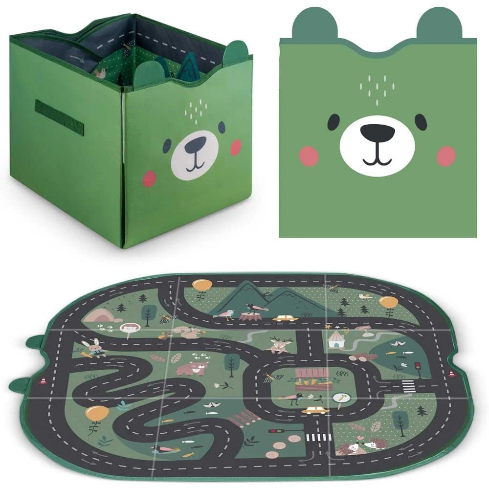 Cutie depozitare transformabila in covoras de joaca Nukido Ursulet Verde