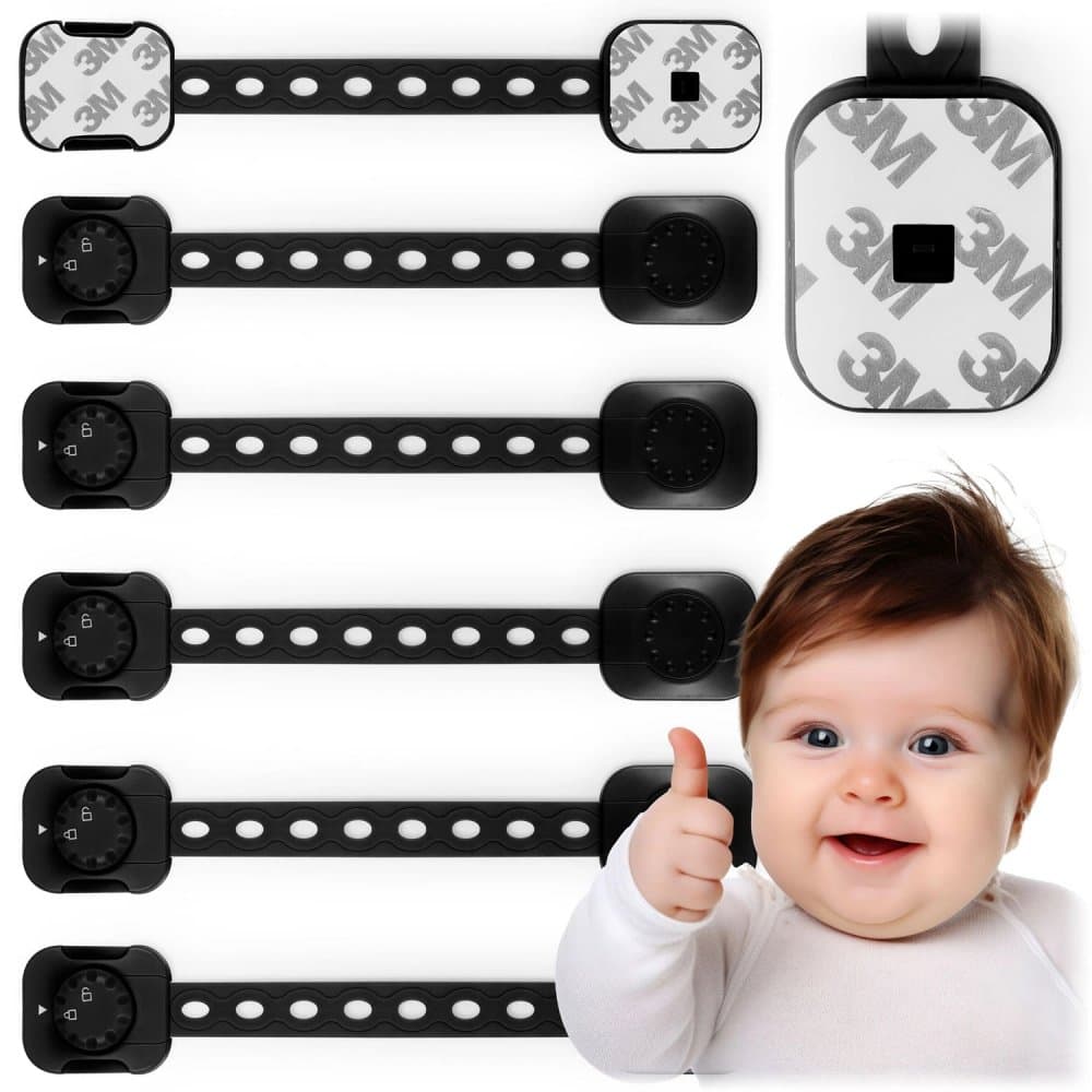 Set 6 sigurante mobilier pentru copii Ricokids Negru multifunctionale ,utilizare multipla, instalare cu adeziv 3M ,21.8x7.3 cm