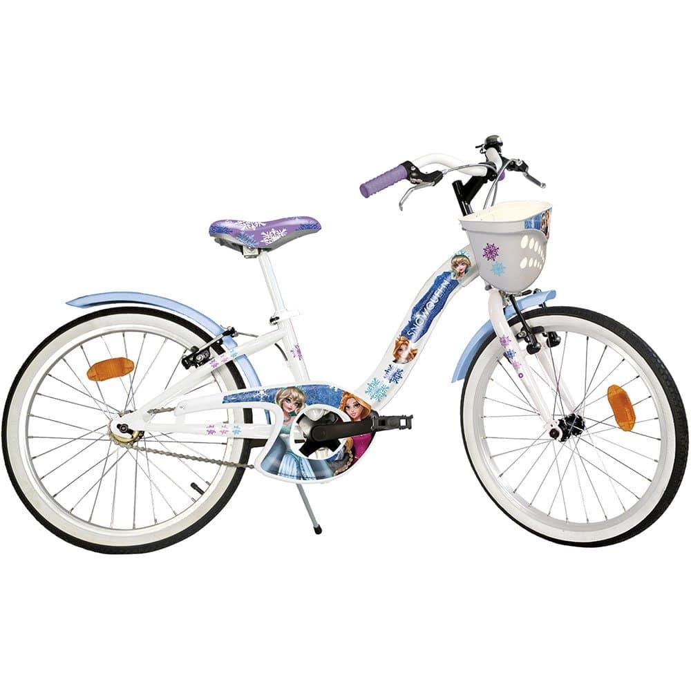 Bicicleta copii Dino Bikes Snow Queen 20 inch, varsta 7-11 ani, inaltimea 120-145 cm, frana de mana pe ambele roti, cos spatios de depozitare in fata, cric, avertizor luminos
