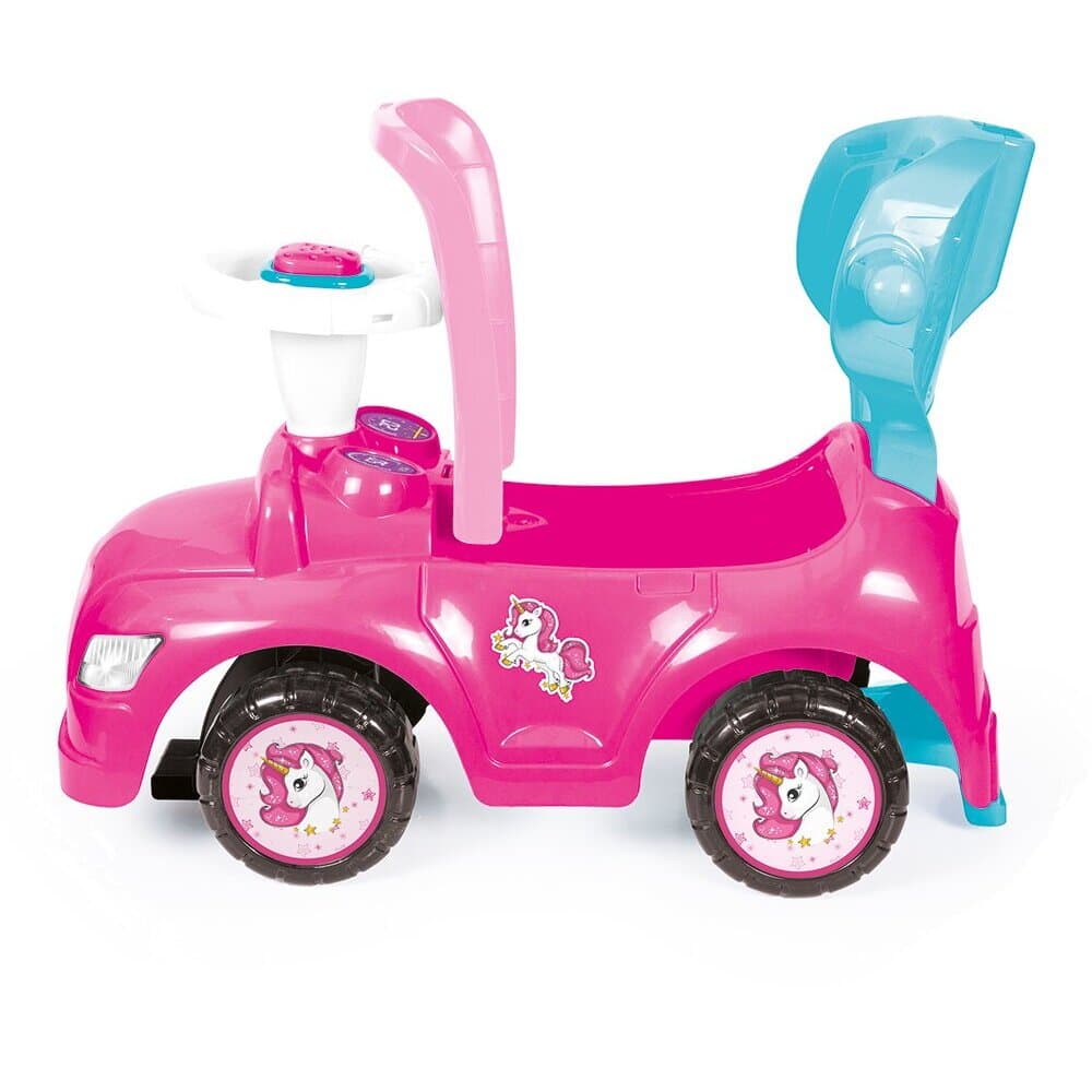 Masinuta copii de impins Dolu 4 in 1 Step car Unicorn cu maner detasabil, sunete amuzante, spatiu depozitare sub scaun, Suport pentru picioare detasabil, bara de protectie