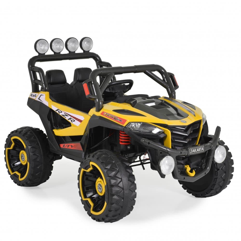 Masinuta electrica pentru copii Moni Jakarta Yellow 12V 140W de teren 4x4 cu telecomanda, player muzical, 4 motoare, deschidere usi si lumini