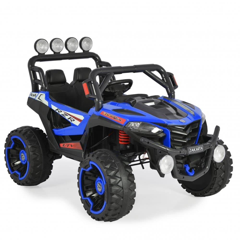 Masinuta electrica pentru copii Moni Jakarta Blue 12V 140W de teren 4x4 cu telecomanda, player muzical, 4 motoare, deschidere usi si lumini