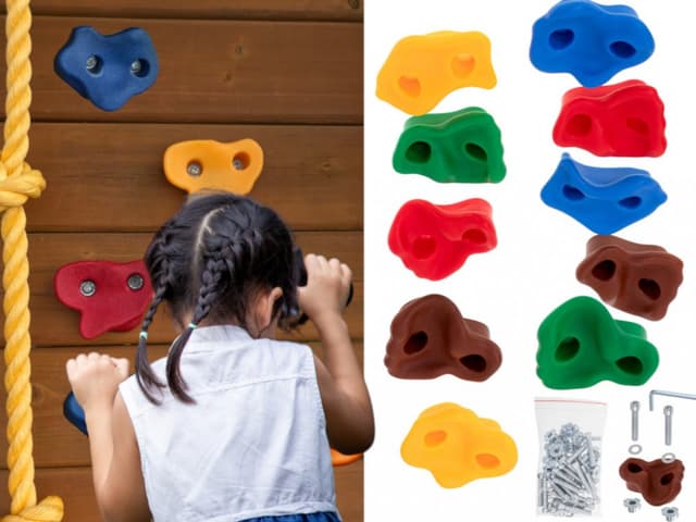 Set 10 prize de catarare pentru copii, Ikonka, cu sistem fixare inclus, Multicolor Alpinism