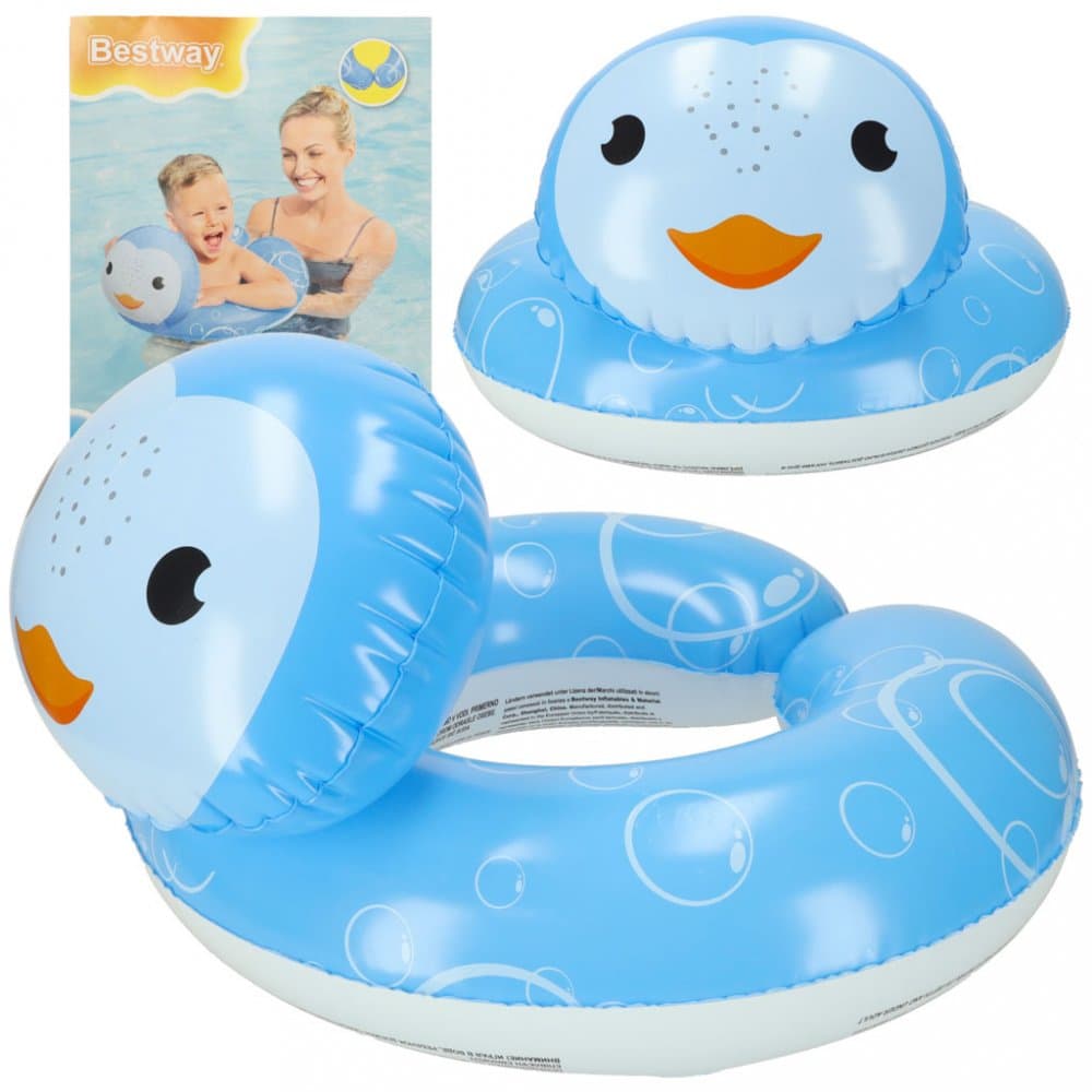 Colac de inot gonflabil pentru copii 50 x 46 cm model Blue Pinguin