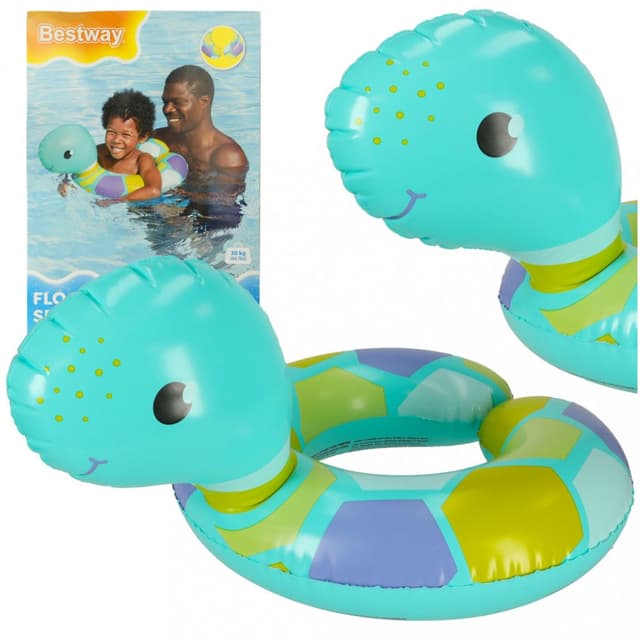 Colac de inot gonflabil pentru copii 50 x 46 cm model Blue Turtle