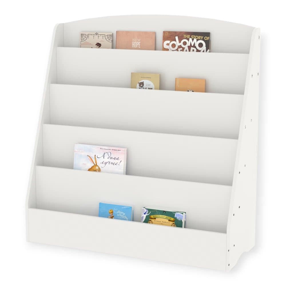 Organizator cu rafturi pentru carti si reviste Ginger Home Alb din MDF usor de curatat,margini rotunjite,dimensiuni 80x30x80 cm