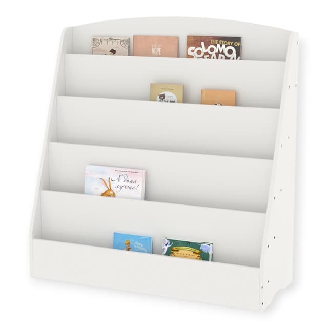 Organizator cu rafturi pentru carti si reviste Ginger Home Alb din MDF usor de curatat,margini rotunjite,dimensiuni 80x30x80 cm