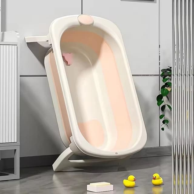 Cadita Little Mom Pink pliabila, cu senzor de temperatura, margini rotunjite, dop evacuare, picioare cu blocare de siguranta, dimensiuni 42 x 70.52 x 21.5 cm