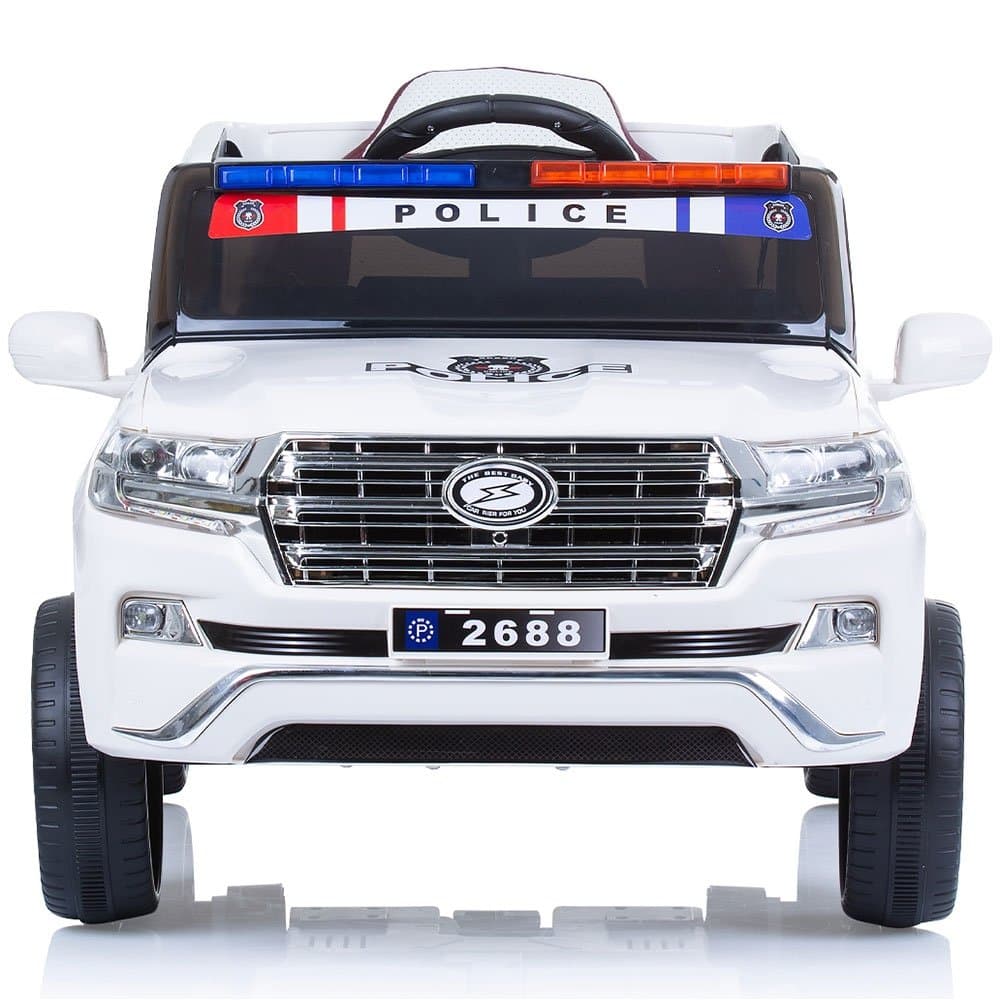 Masinuta electrica pentru copii Chipolino SUV Police Patrol cu scaun din piele white 40W, centura siguranta, deschidere usi, telecomanda, Usb si lumini
