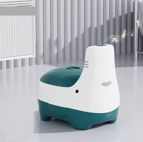 Olita Little Mom Elephant Green cu sunete, margini rotunjite, baza stabila, vas colector detasabil, greutate sustinuta 60 kg, varsta recomandata 1 an+