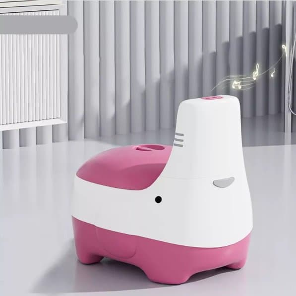 Olita Little Mom Elephant Pink cu sunete, margini rotunjite, baza stabila, vas colector detasabil, greutate sustinuta 60 kg, varsta recomandata 1 an+