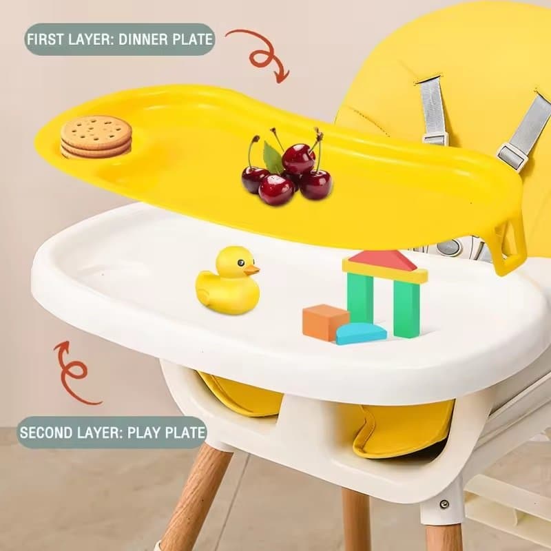 Scaun de masa Little Mom Modern Navy 3in1 cu cos pentru accesorii, tava dubla ajustabila, husa detasabila, inaltime reglabila