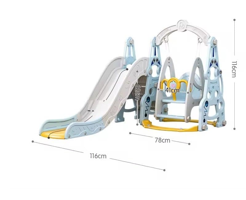 Spatiu de joaca 3 in 1 Nichiduta Garden Astronaut Arcada Blue cu Leagan convertibil, Tobogan cu trepte late, Margini rotunjite, Cos de baschet cu Minge, Piscina cu 200 bile joaca incluse