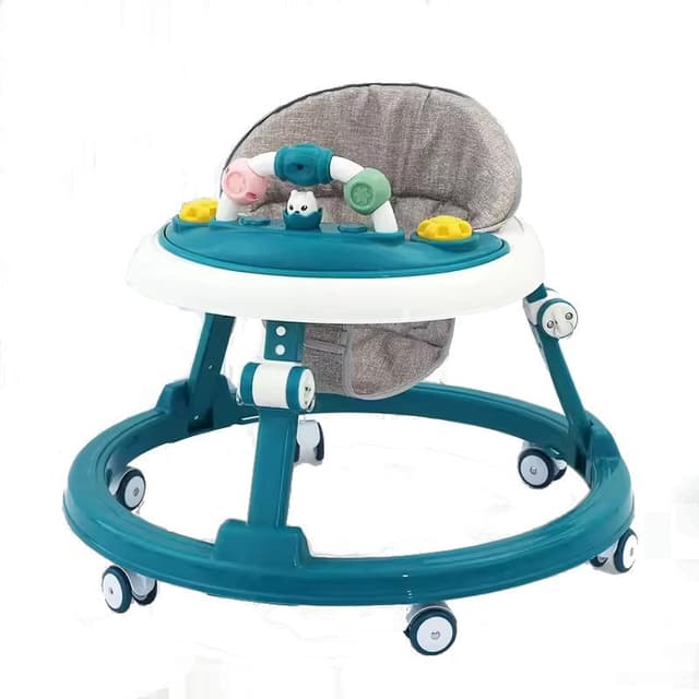 Premergator pentru copii Little Mom Dark Green educational, cu lumini si sunete, pliabil si ajustabil in inaltime, cu 6 roti silentioase, dimensiune 67 x 67 x 46 cm