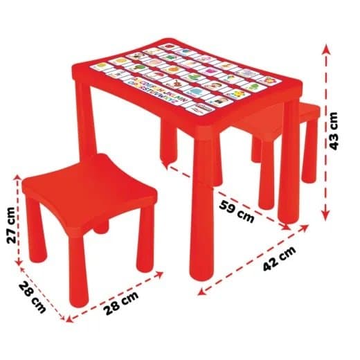 Set masuta cu 2 scaunele Pilsan Story Rosu pentru scrisactivitati,din plastic rezistent,masuta cu inaltime reglabila,usor de montat,utilizare interiorexterior,gradinite,crese,afterschool