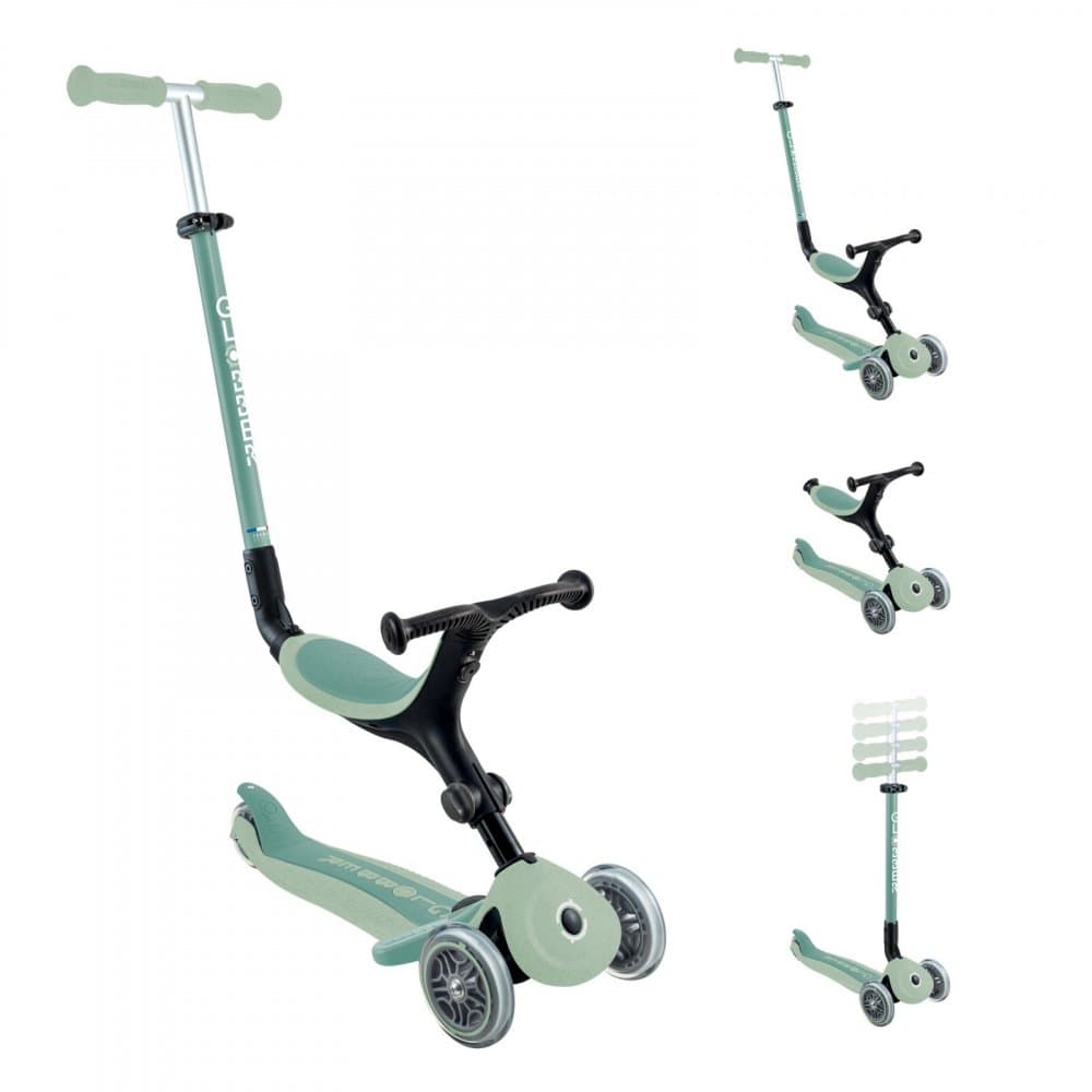 Trotineta 3 in 1 pentru copii Globber Go Up Active Verde Fistic, ecologic, ghidon si scaun ajustabile, rulmenti ABEC 9