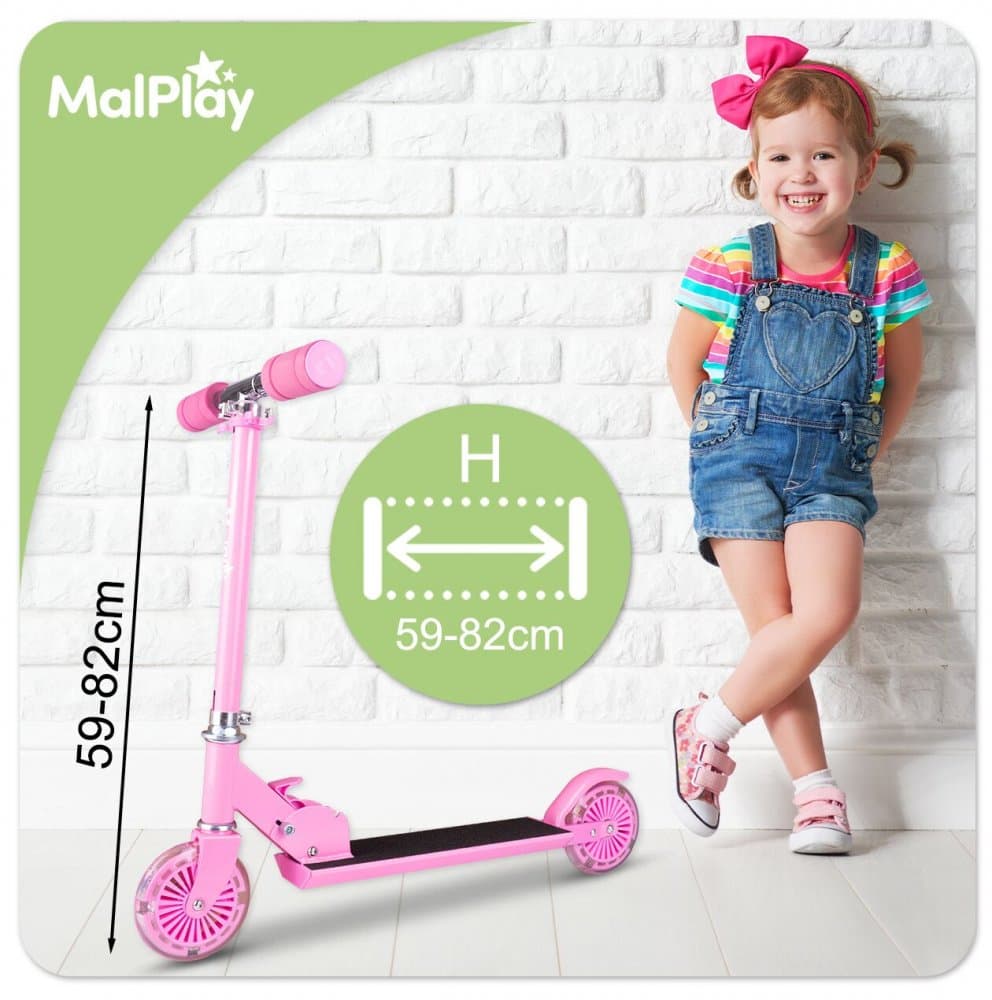 Trotineta pliabila si reglabila pentru copii Malplay Pink, cu lumini LED