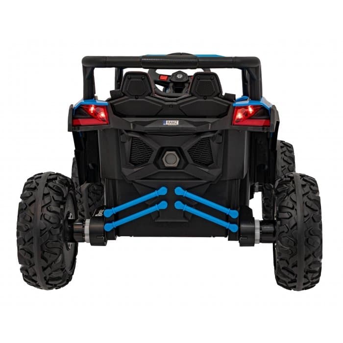 Atv electric pentru copii Buggy Defend 106x75x59 cm albastru 140W cu telecomanda 4 x 4, suspensii, sunete lumini, scaun piele, roti din spuma Eva si panou audio