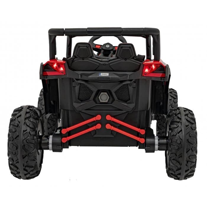 Atv electric pentru copii Buggy Defend 106x75x59 cm rosu 140W cu telecomanda 4 x 4, suspensii, sunete lumini, scaun piele, roti din spuma Eva si panou audio