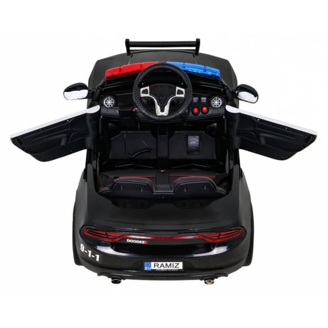 Masinuta electrica pentru copii Super-Police negru 70W cu telecomanda, amortizoare, lumini,panou audio, scaun piele si roti din spuma Eva