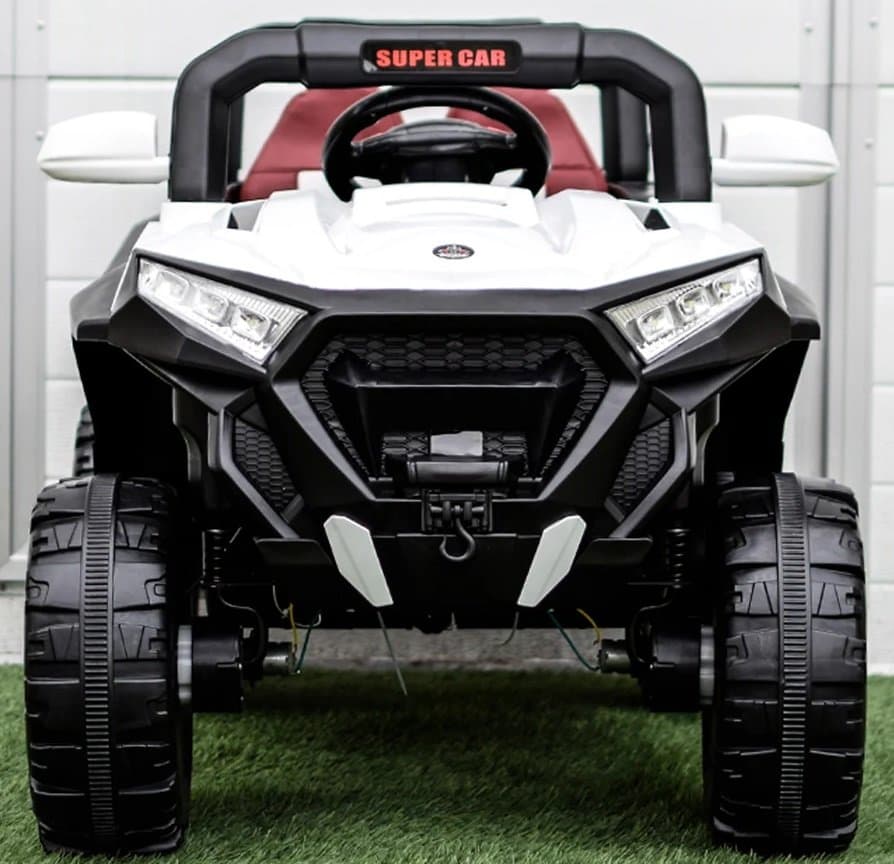 Masinuta electrica pentru copii Nichiduta Super Car White 12V 70W cu telecomanda, scaun din piele, functii muzicale, slow start, Usb si lumini