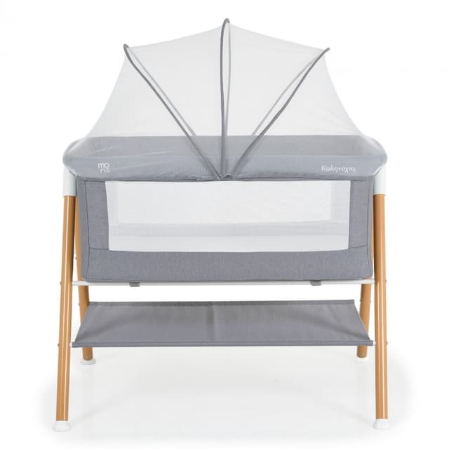 Patut pentru bebelusi Moni Kalinihta Premium Grey 90x53x74 cm, cu suport pentru accesorii,plasa insecte si saltea inclusa, recomandat de la nastere pana la o greutate de maxim 11 kg