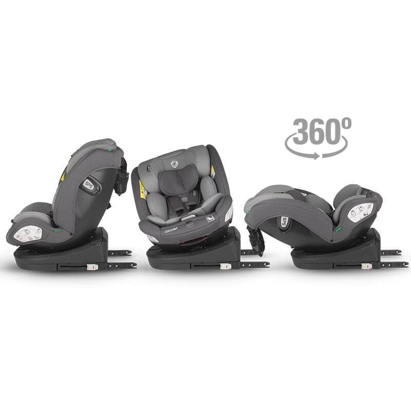 Scaun auto cu Isofix Coccolle Nyota Diamond Black 40-150 cm, i-Size, 4 pozitii inclinare, Rotire 360 cu o singura mana, Tetiera reglabila, Husa detasabila, Sistem antibasculare Top Tether, Pozitie somn, 0-12 ani