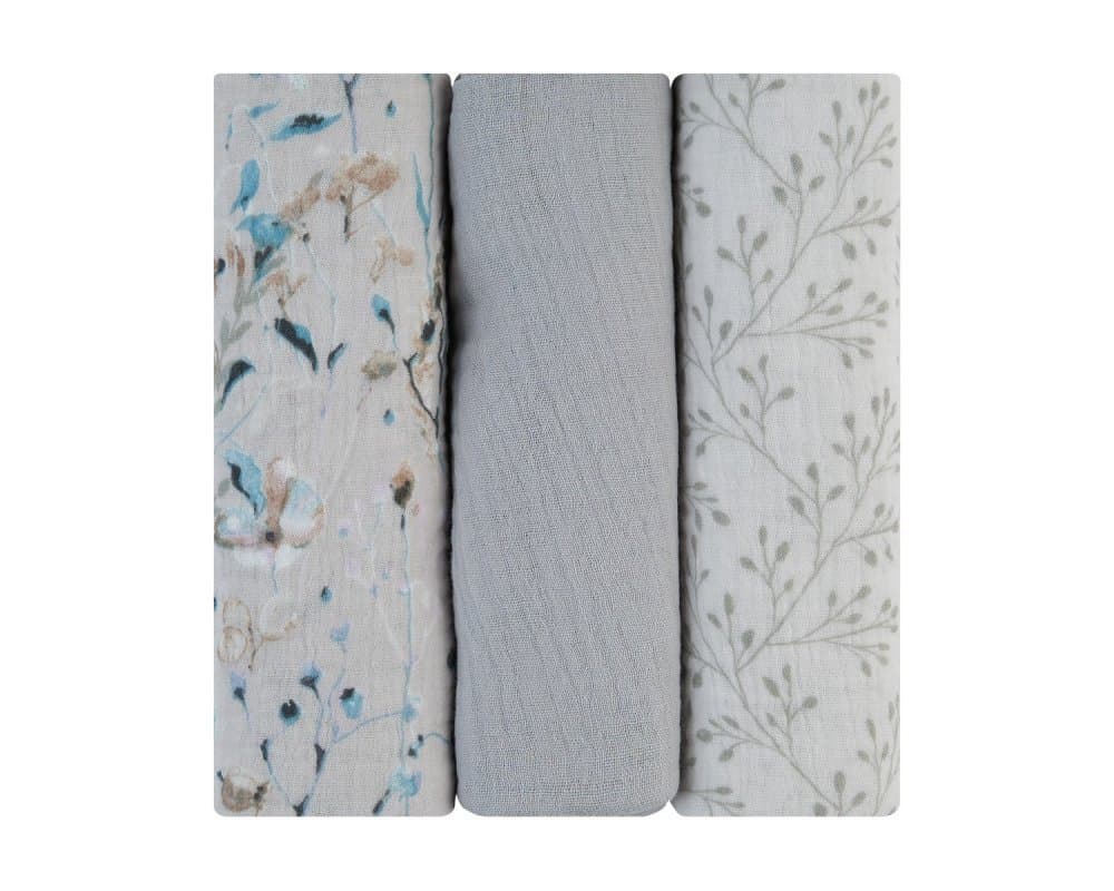 Set 3 scutece din muselina KikkaBoo 75x75 cm Dreamy Fields Grey