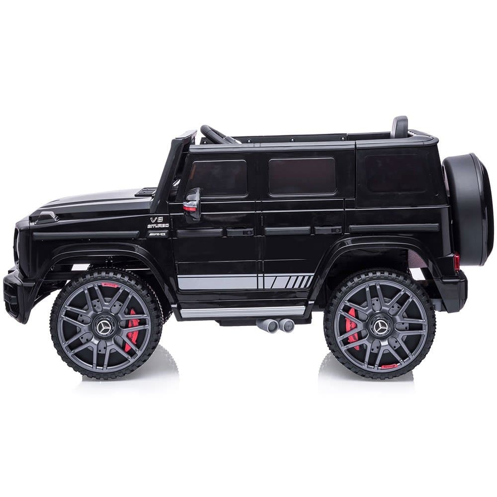 Masinuta electrica pentru copii Chipolino SUV Mercedes G63 AMG Black 50W cu scaun din piele si roti EVA, Mp3 si Usb, deschidere usi, telecomanda si pornire la buton