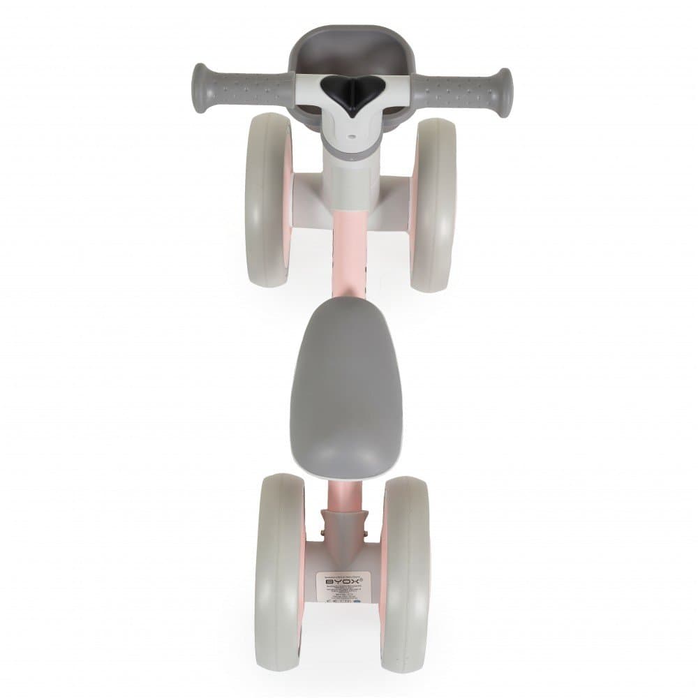 Mini vehicul Ride-On de echilibru Byox Mini Rider Roz cu scaun moale ergonomic ce poate fi reglat in doua pozitii, cos frontal, raza de viraj limitata, roti din cauciuc Eva, de la 12 luni pana la greutatea maxima de 20 kg
