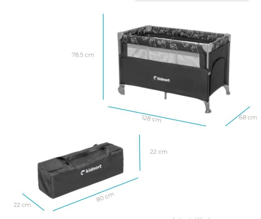 Patut pliabil 3 in 1 pentru copii, Kidnort, cu doua nivele, laterala culisanta, plasa de ventilatie, cu saltea si geanta de transport incluse, dimensiune 128 x 78.5 x 68 cm, Livsmiljo Dark Grey