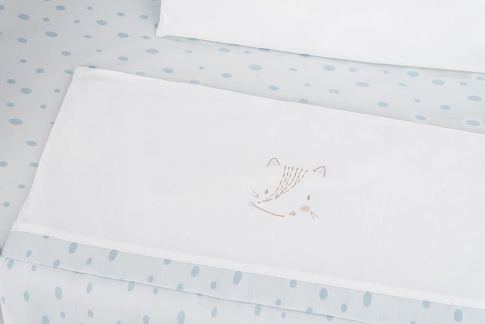 Set lenjerie pentru patut copii cu 5piese KikkaBoo Mini cot Little Fox compatibila cu saltea 80x50cm,din bumbac,cearceaf,perna,fata de perna,pilota,fata de pilota cu fermoar