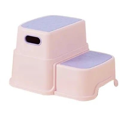 Scaunel copii inaltator Little Mom Pink cu doua trepte, multifunctional pentru toaleta, baie si bucatarie, taburet, scara,dezasamblabil, portabil, cu manere ergonomice de sustinere, stabil cu baza si trepte antiderapante