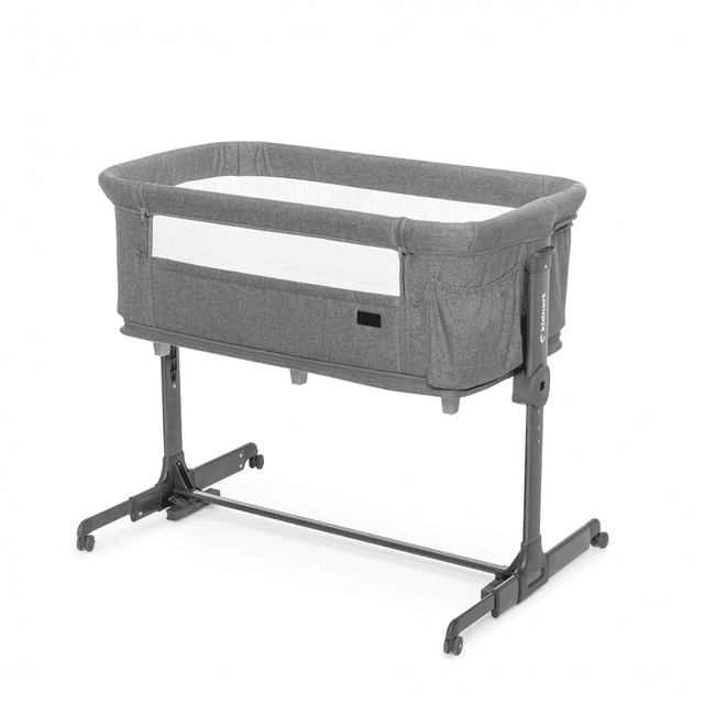 Patut multifunctonal tip co-sleeper si tarc de joaca pentru copii, cu leganare, intrare laterala, Kidnort Snackskal Grey, greutate articol 8.7 kg