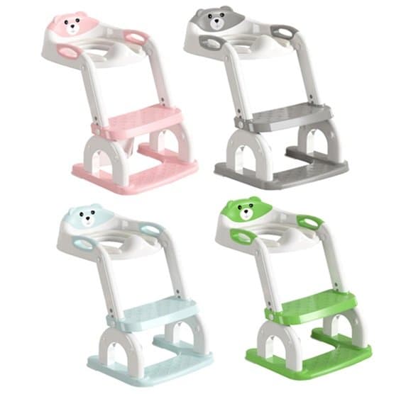 Reductor WC copii cu scarita 2 in 1 Little Mom Green Teddy, pliabil cu colac moale detasabil, suport lat pentru picioare, manere ergonomice si protectie antistropire, inaltime reglabila, compatibilitate universala