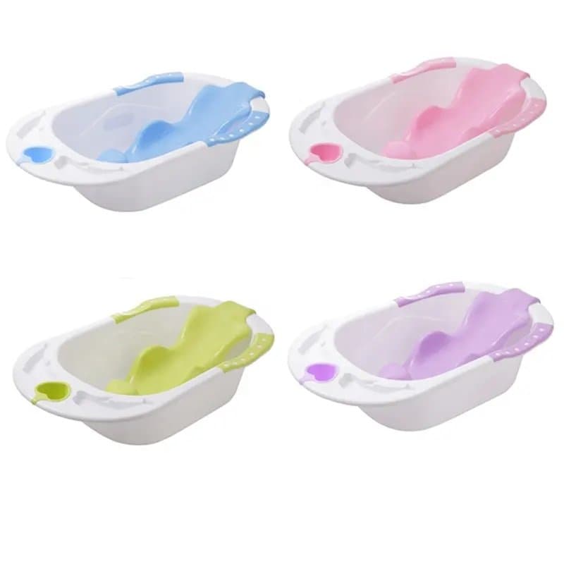 Cadita bebelusi Little Mom Blue Heart cu reductor ergonomic detasabil, fixare prin ventuze, manere antiderapante, suport pentru sapun, dimensiune 88 x 50 x 23 cm
