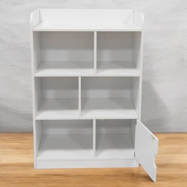 Dulap organizator din MDF Ginger Home Alb pentru jucarii si carti,cu 4 nivele,dulapior,colturi si margini rotunjite,protectie anti-inclinare,potrivita pentru copii pentru camera de zi, camera pentru copii,dormitor,coridor