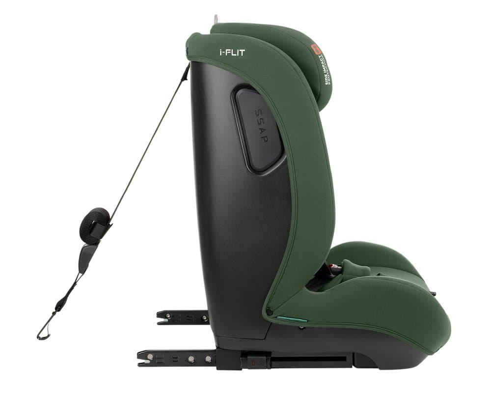 Scaun auto cu isofix KikkaBoo 76-150 cm i-Flit i-SIZE Army Green,conectori Isofix telescopici,tetiera reglabila in 12 pozitii,perna reductor,ghidaj multi centura,SPS-sistem de protectie laterala,top tether,spatar reglabil